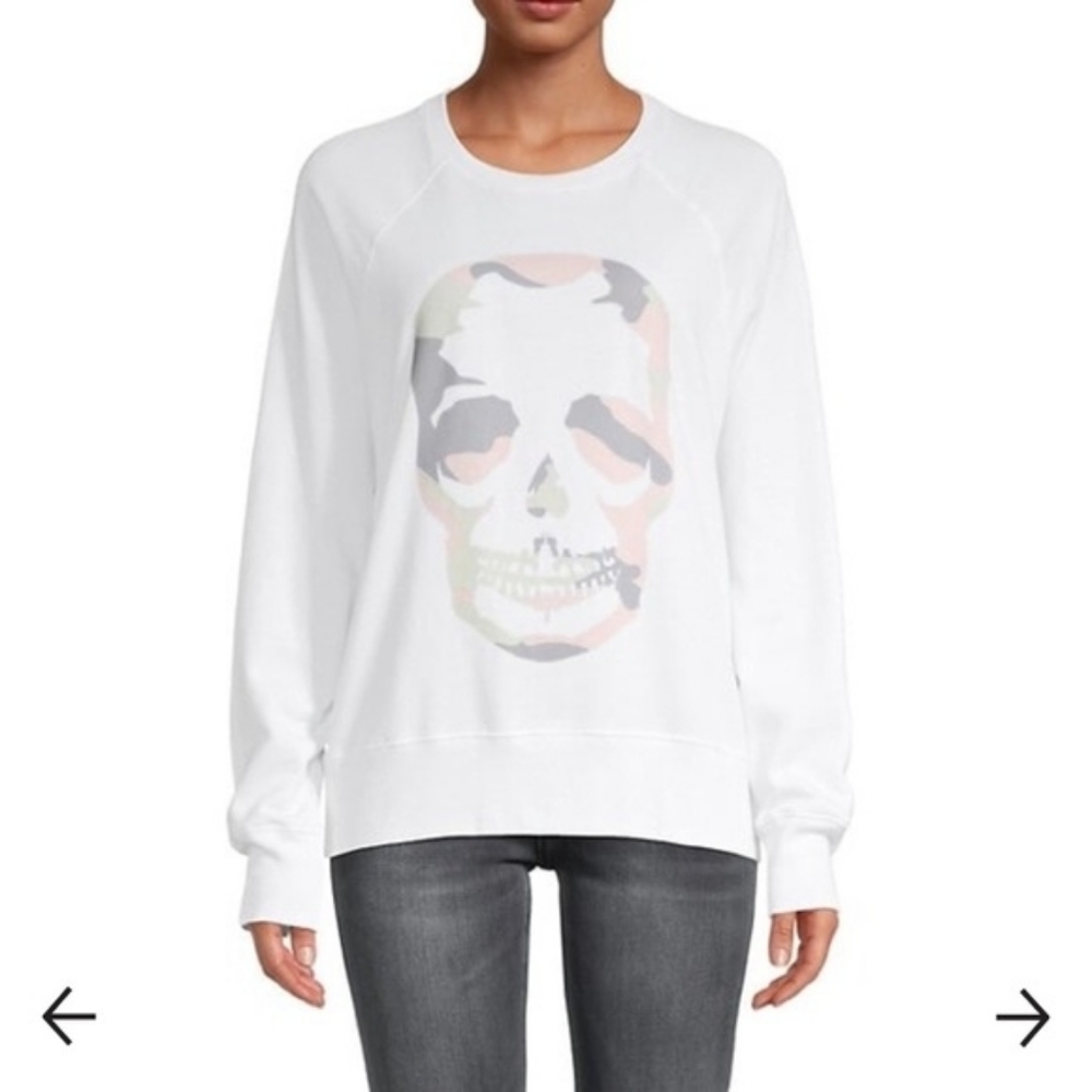 Zadig & Voltaire White Long Sleeve Graphic Skull Pullover Sweatshirt Sz Small